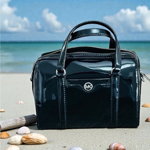 Michael Kors Handbags - Michael Kors Jet Set small black patent duffel crossbody bag $328 NWT